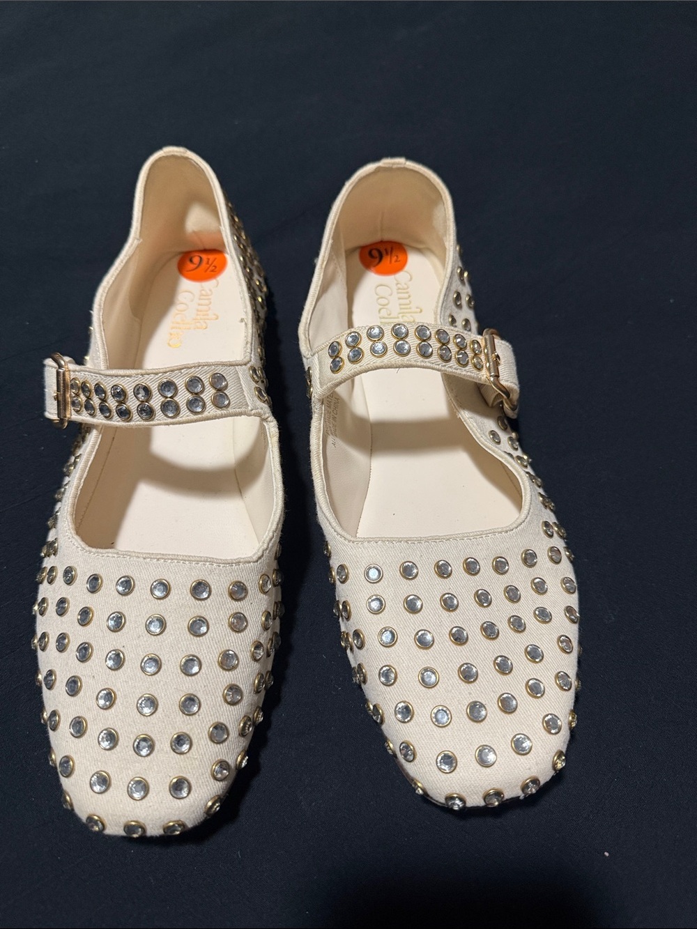 Camila Coelho Cream Studded Mary Jane Flats